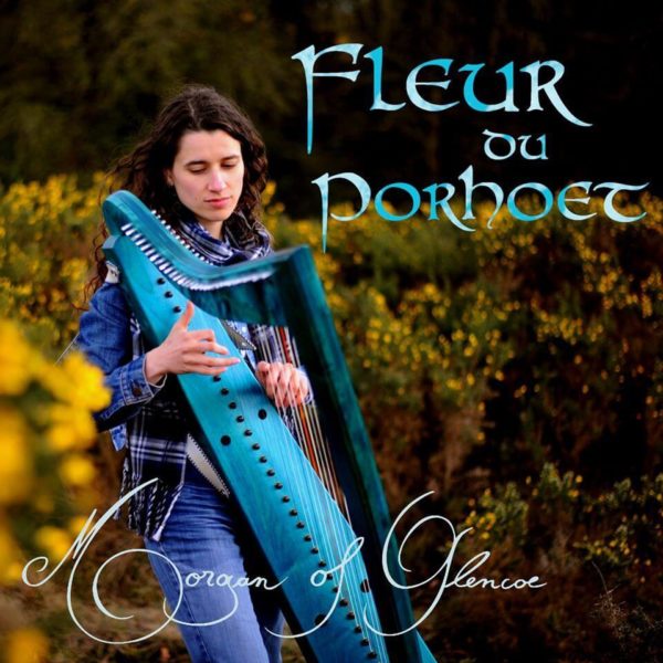 Couverture de l'album "Fleur du Porhoët" figurant Morgan jouant de la harpe au milieu des ajoncs