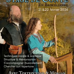 Morgan et Tortequesne devant un lac, en Brocéliande, un jour ensoleillé